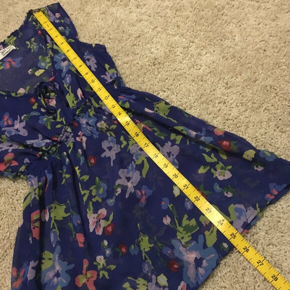 Garage Sheer Blue Floral Empress Waist Sleeveless Pastel Top - Picture 15 of 15